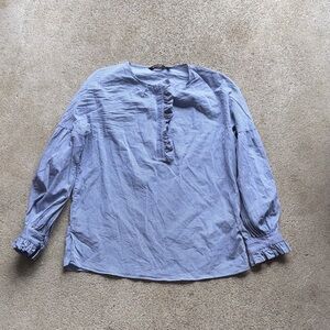 Massimo Dutti Ruffled Blouse blue and white stripes